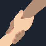 Two different skin tone hands grasping each other.